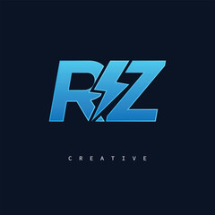 RZ Thunderbolt Monogram – Futuristic Electric Logo with Bold Blue Energy Strike