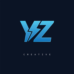 YZ Thunderbolt Monogram – Futuristic Electric Logo with Bold Blue Energy Strike