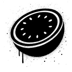 Creative stencil style illustration of a citrus fruit half in black and white, resembling street art graffiti. © kadiran