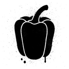 Stencil Style Black Bell Pepper Illustration with Spray Paint Effect.
