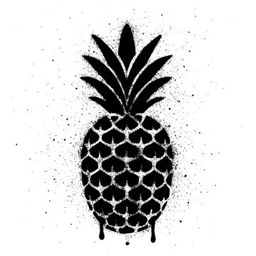 Black Spray Paint Pineapple Stencil on White Background.