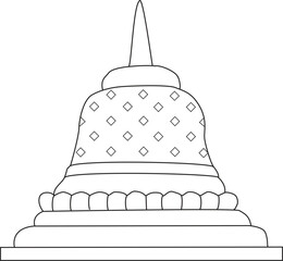 Black and White Borobudur Stupa Vector Illustration for Coloring Page, Indonesian Culture, Travel Icon, and Educational Design