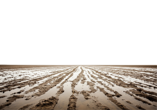 Freshly Plowed Muddy Field with Parallel Furrows