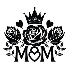 Crown Floral Heart Roses Mom Text Art