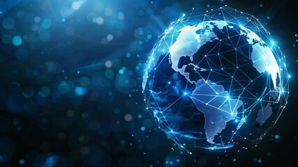 Futuristic globe with glowing connections symbolizing digital communication and networking. - Powered by Adobe