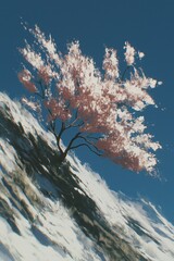 Cherry Blossom on a Snowy Mountain