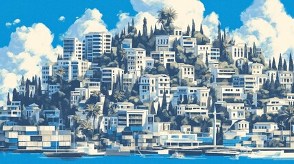 Coastal City with Harbor
