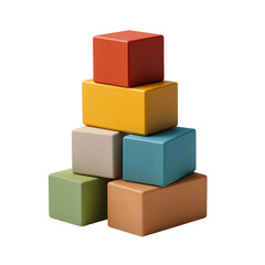 Stacked colorful toy blocks isolated on white background