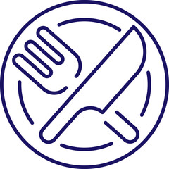 Obraz premium Crossed Fork and Knife on Plate Outline Linear Image for Graphic and Web Design, Apps, Adverts, Various Cards