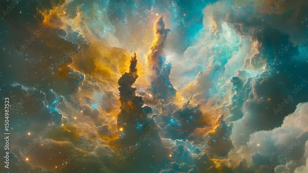 Poster vibrant cosmic nebula in the sky with colorful clouds creating a stunning astronomical scene