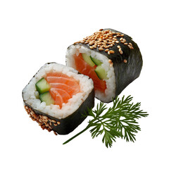 Salmon sushi roll slices isolated on white background