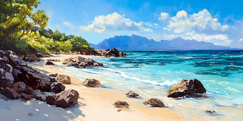 tropical beach with palm trees