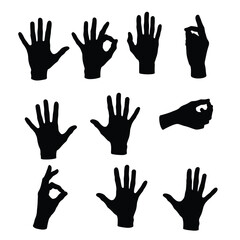 Hand gestures line icons. Handshake, Clapping hands, Victory. Horns, Thumb up finger, drag and drop icons. Donation hand gestures, middle finger, palm. Helping hand, ok sign. Vector
