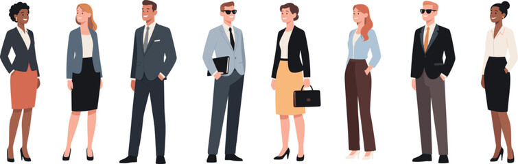 business team, professional peopl formal corporate attire smiling confidentlycollaboration success flat vector illustration