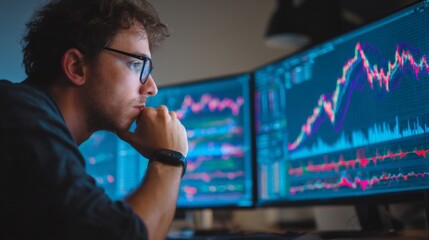Analyzing market trends financial data expert in a modern office digital environment close-up view business insights