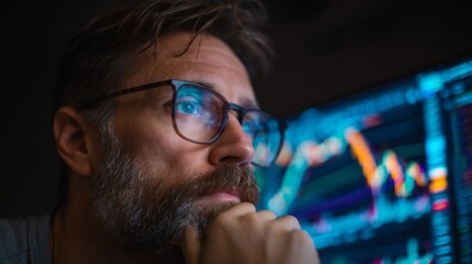 Analyzing market trends home office portrait digital environment close-up financial insight
