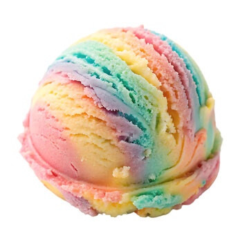 Vibrant rainbow ice cream single scoop treat isolated on a transparent background