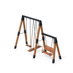 Wooden Swing Set with Three Swings Isolated on Transparent Background