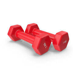 Pair of Red 1kg Dumbbells Isolated on Transparent Background