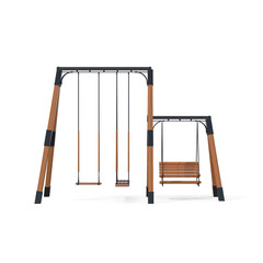 Wooden Swing Set with Three Swings Isolated on Transparent Background