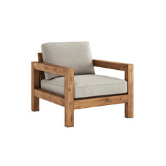Fototapeta premium Modern Wooden Armchair with Light Grey Cushion - Contemporary Home Furniture