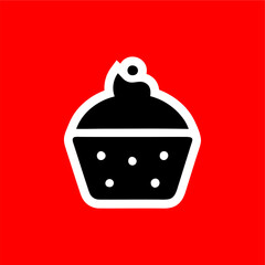Minimalist Cupcake Icon with Topping on Red Background
