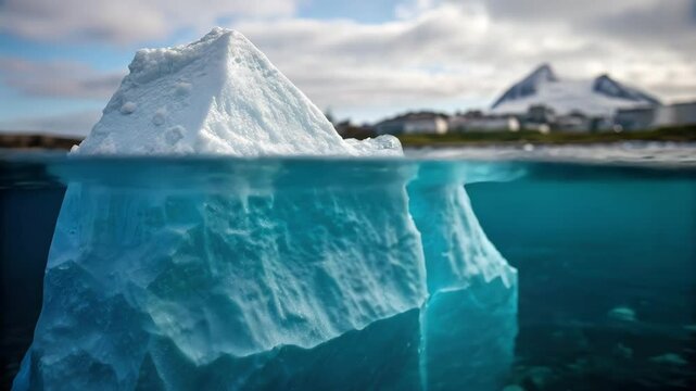 Citizen hidden tax concept. A large iceberg floating in clear blue water, showing both its visible tip and massive submerged portion beneath the surface.
