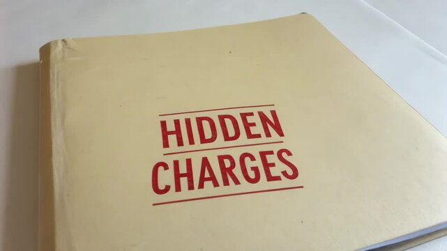 Citizen hidden tax concept. A beige folder labeled "HIDDEN CHARGES" in red sits closed on a white surface.