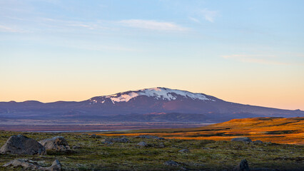 volcanic mountain in iceland during sunrise