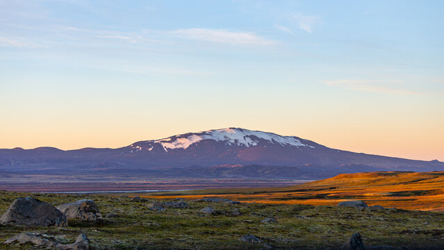 volcanic mountain in iceland during sunrise