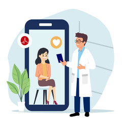 Discussing symptoms and treatment methods between doctors and patients via mobile and online, online medical concept digital health and telemedicine..