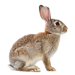 Fototapeta premium Brown wild rabbit sitting alert in nature isolated on a transparent background
