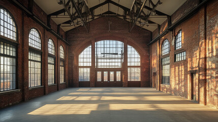 Fototapeta premium Spacious Industrial Brick Building Interior