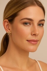 Obraz premium Blonde woman Face bow earrings pony tail