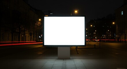 Blank Horizontal Billboard Mockup on Rainy City Street at Night
