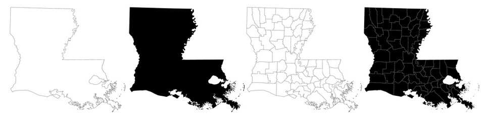 Louisiana map, Louisiana administrative map, Louisiana outline and parishes state map set - illustration version