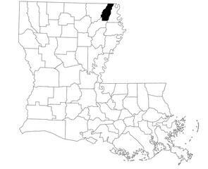 Map of west carroll Parish in Louisiana state on white background. single Parish map highlighted by black colour on Louisiana map. UNITED STATES, US