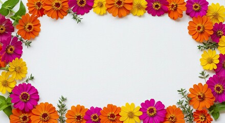 Obraz premium Colorful flower frame with daisy and gerbera blooms for a spring or summer card decoration