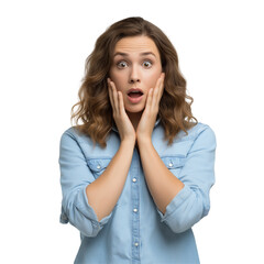 Shocked Woman in Denim Shirt | Surprised Facial Expression