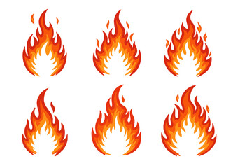 Cartoon Flames Set: Orange and Yellow Fire Icons