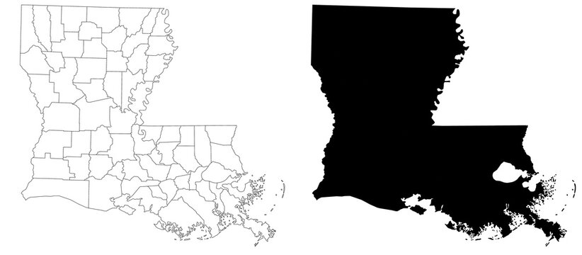 Louisiana map, Louisiana administrative map, Louisiana outline and parishes state map set - illustration version