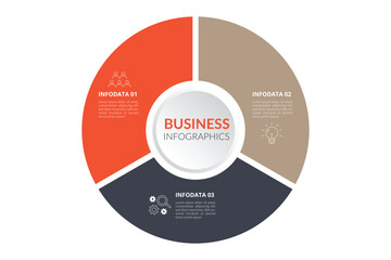 Modern Round Chart 3D Infographic Template with a Three Steps for Success. Business Circle Template with Options for Brochure, Diagram, Workflow, Timeline, Number Options.