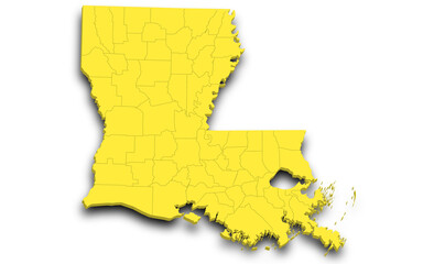 Louisiana map 3d, state with color. United State of America, US, United State