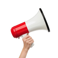Hand Holding Megaphone | Loudspeaker Isolated on White