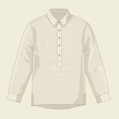 Illustrative Long Sleeved Barong Tagalog with Embroidered Design Front