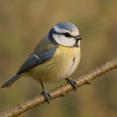 Obraz premium Small blue tit bird perched on a branch with a blurred background.