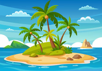 Serene Tropical Island Getaway. Palm Trees. Sandy Beach. and Azure Ocean