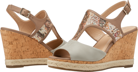 Women s Grey Suede Cork Wedge Sandals with Embellished Strap