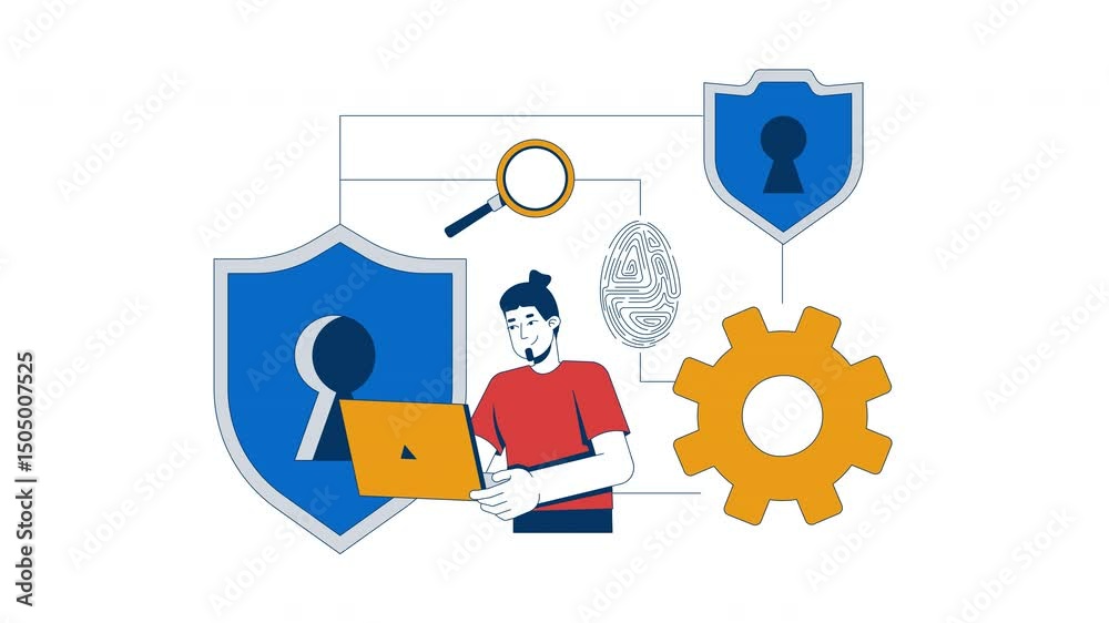 Poster it security workflow 2d animation. digital protection loop. identity access. cybersecurity provider 