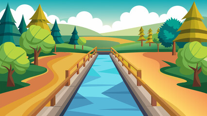 Picturesque Canal Landscape. Serene Nature Scene with Lush Greenery and Winding Pathways